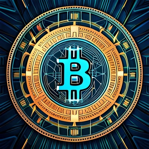 A bitcoin depicted in a golden circle like the sun
