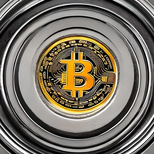 The Bitcoin symbol in concentric circles