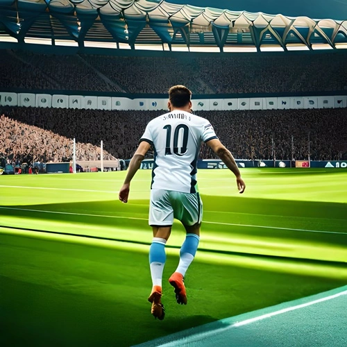 A footballer enters the field