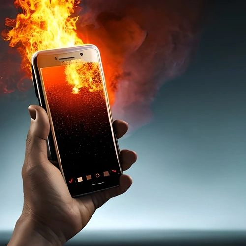 A mobile phone screen burning after using leverage