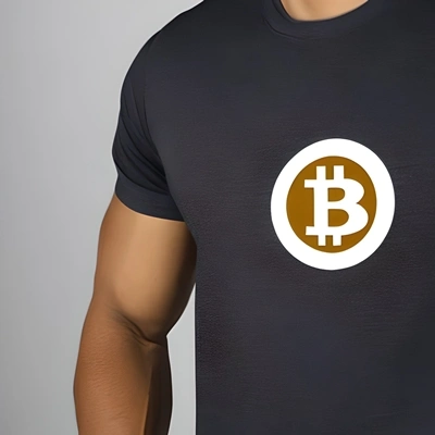 A T-shirt with the Bitcoin logo on it