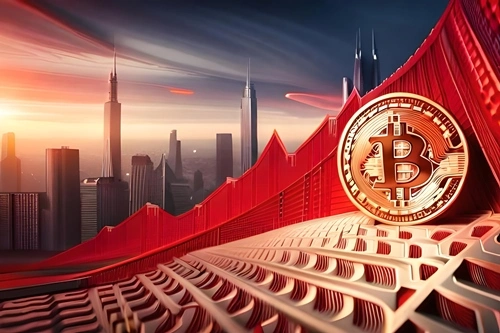 A Bitcoin coin above trading symbols